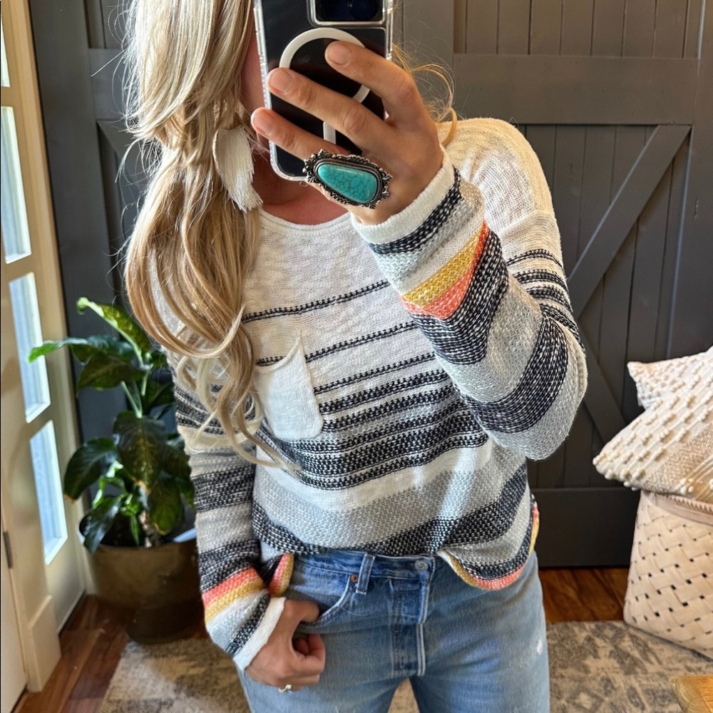 New Stripped Cotton Knit Top Pullover Lightweight Sweater Long Sleeve Shirt